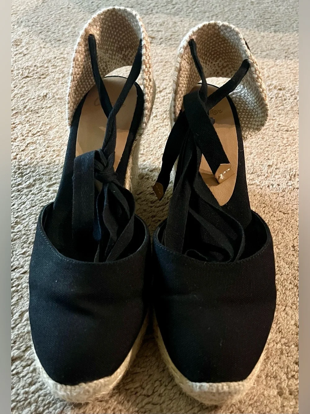 Black Canvas Espadrille Wedge Sandals with Ankle Tie